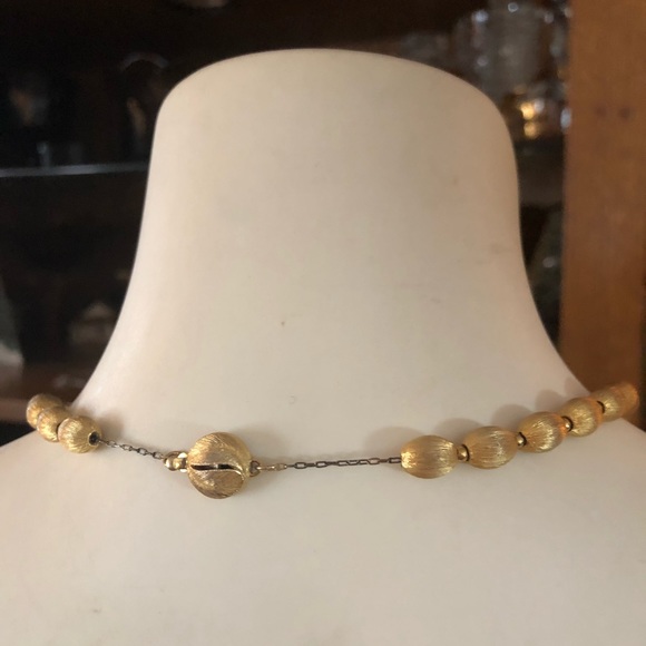 Vintage Brushed Gold Beaded Necklace - Picture 4 of 10